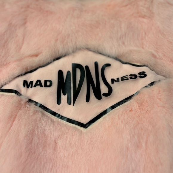 Russian Pink Fur Bomber Jacket “MAD MDNS NESS” Varsity Harajuku Y2K M - Picture 9 of 15